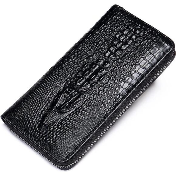 Genuine Leather Cool Long Wallets for Men Personalized Zip Around Wallet Black - Picture 6 of 7